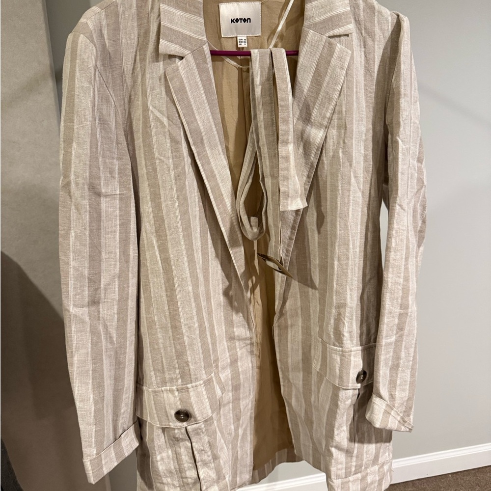 Linen Beige Striped Women's Blazer